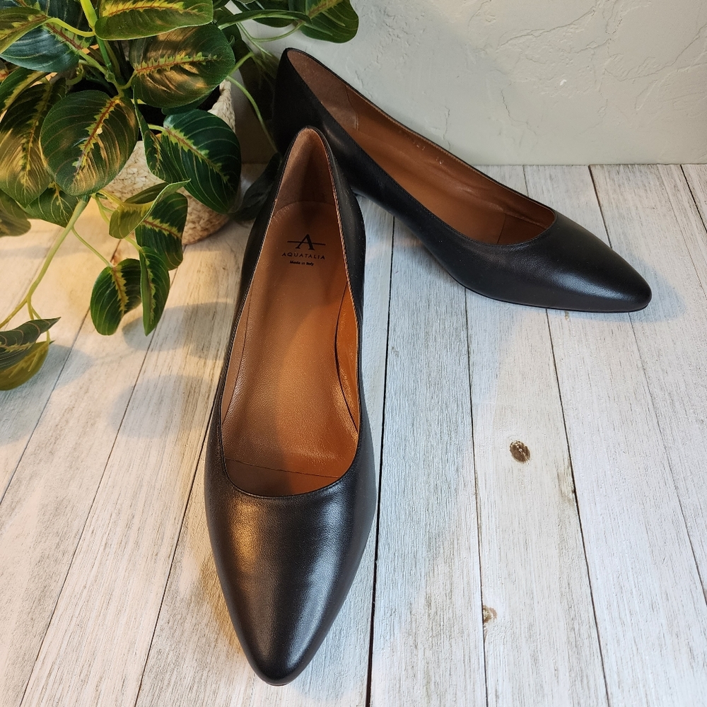 Aquatalia NWOT Black Leather Pasha Block-Heel Pumps Size 10